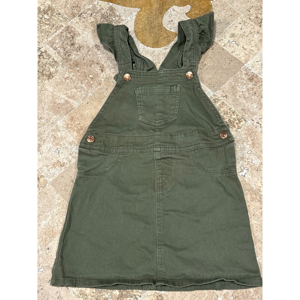 BCBG Girls Olive Green Ruffle Strap Overall Pinafore Dress Size 4T